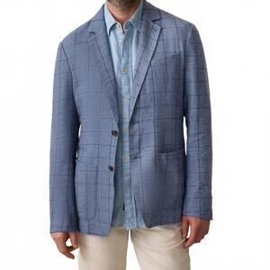 NEW FAHERTY men's movement linen blazer in storm cape wind